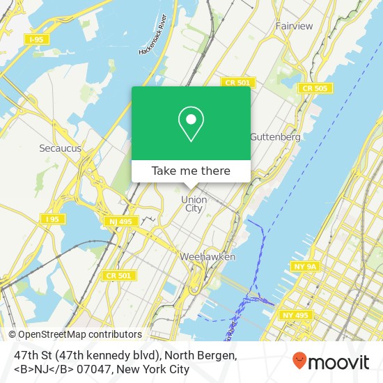 Mapa de 47th St (47th kennedy blvd), North Bergen, <B>NJ< / B> 07047