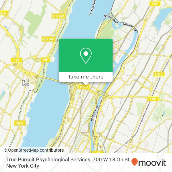 Mapa de True Pursuit Psychological Services, 700 W 180th St