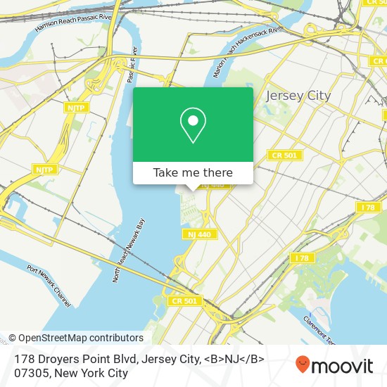 Mapa de 178 Droyers Point Blvd, Jersey City, <B>NJ< / B> 07305