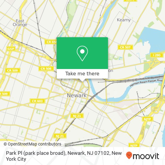Mapa de Park Pl (park place broad), Newark, NJ 07102