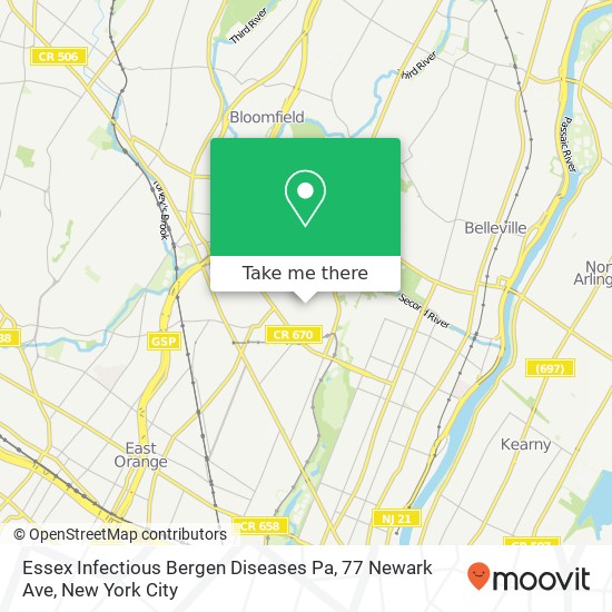 Mapa de Essex Infectious Bergen Diseases Pa, 77 Newark Ave