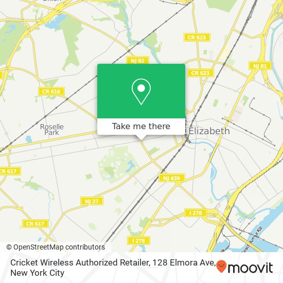 Mapa de Cricket Wireless Authorized Retailer, 128 Elmora Ave