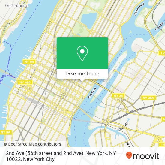 Mapa de 2nd Ave (56th street and 2nd Ave), New York, NY 10022