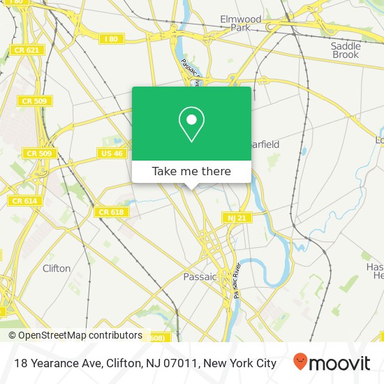 Mapa de 18 Yearance Ave, Clifton, NJ 07011