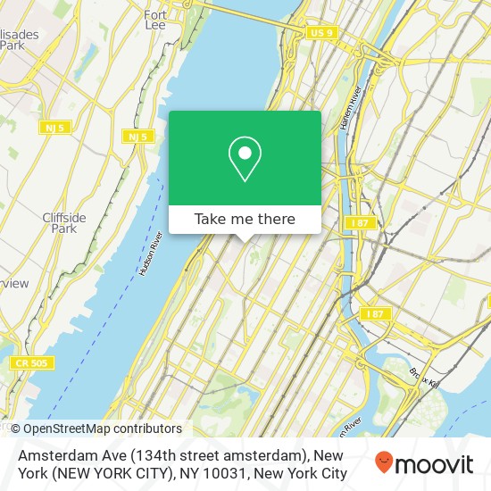 Mapa de Amsterdam Ave (134th street amsterdam), New York (NEW YORK CITY), NY 10031