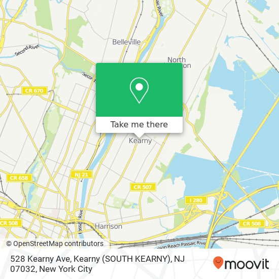 Mapa de 528 Kearny Ave, Kearny (SOUTH KEARNY), NJ 07032