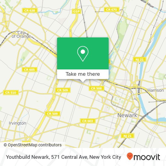 Mapa de Youthbuild Newark, 571 Central Ave