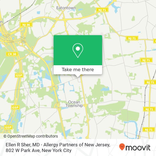 Mapa de Ellen R Sher, MD - Allergy Partners of New Jersey, 802 W Park Ave