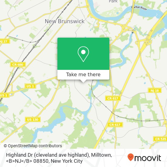 Mapa de Highland Dr (cleveland ave highland), Milltown, <B>NJ< / B> 08850