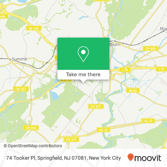 Mapa de 74 Tooker Pl, Springfield, NJ 07081