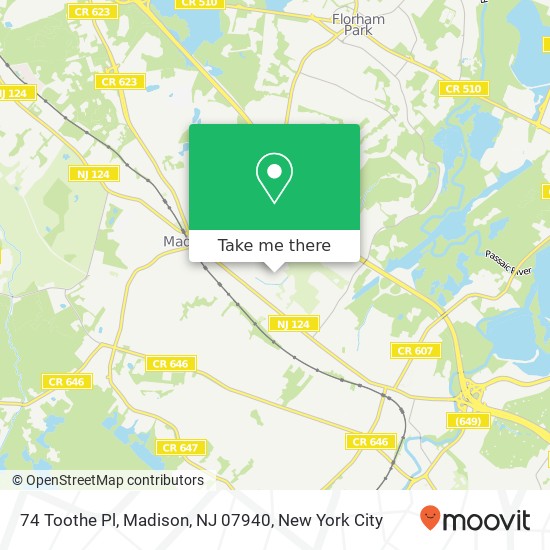 Mapa de 74 Toothe Pl, Madison, NJ 07940