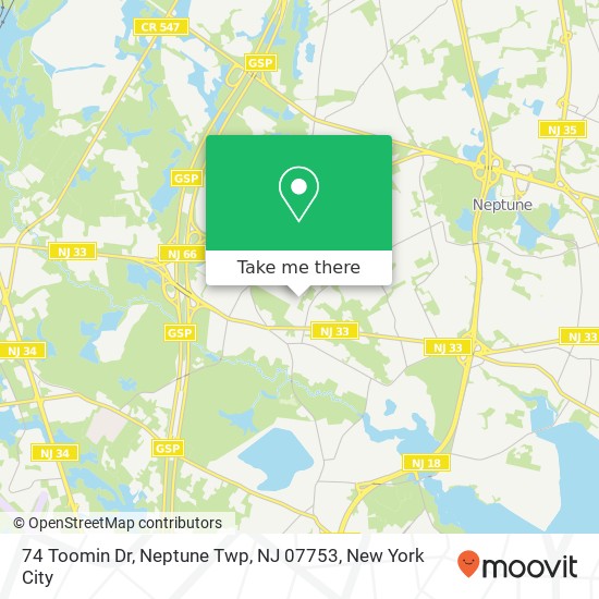Mapa de 74 Toomin Dr, Neptune Twp, NJ 07753