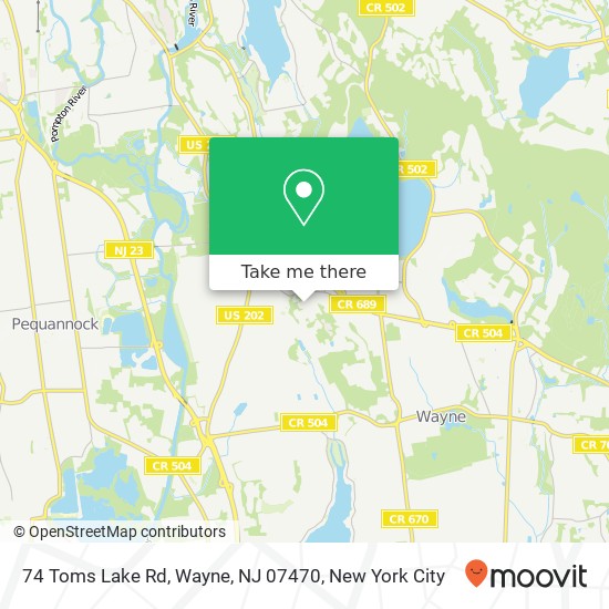Mapa de 74 Toms Lake Rd, Wayne, NJ 07470