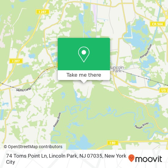 Mapa de 74 Toms Point Ln, Lincoln Park, NJ 07035