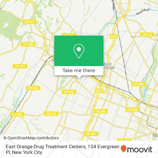 East Orange Drug Treatment Centers, 134 Evergreen Pl map