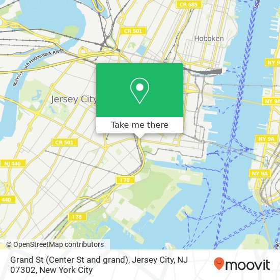 Mapa de Grand St (Center St and grand), Jersey City, NJ 07302