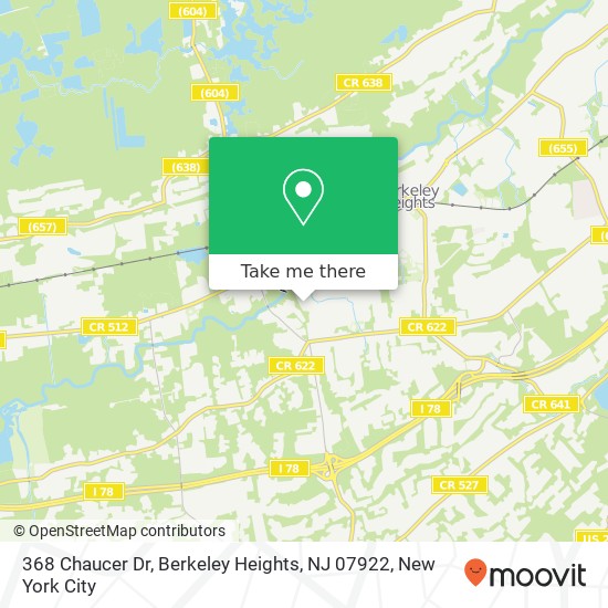 Mapa de 368 Chaucer Dr, Berkeley Heights, NJ 07922