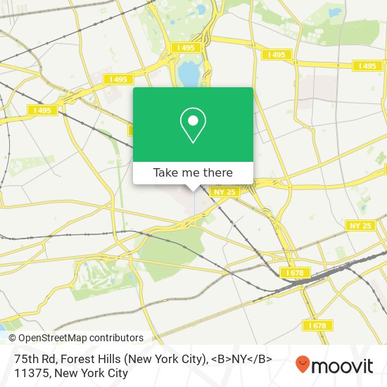 75th Rd, Forest Hills (New York City), <B>NY< / B> 11375 map
