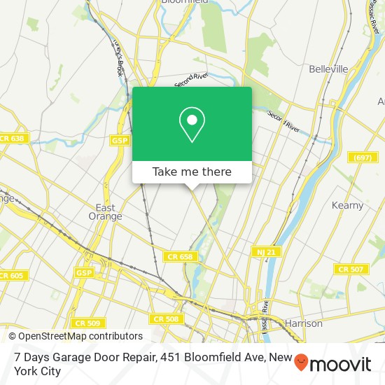 Mapa de 7 Days Garage Door Repair, 451 Bloomfield Ave