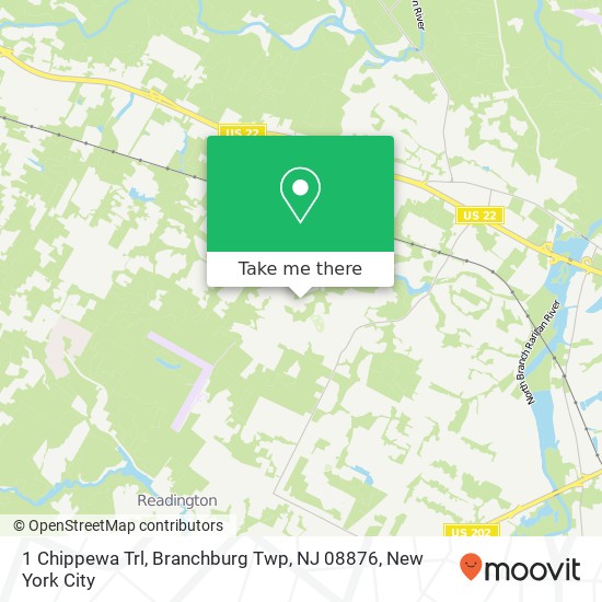 Mapa de 1 Chippewa Trl, Branchburg Twp, NJ 08876