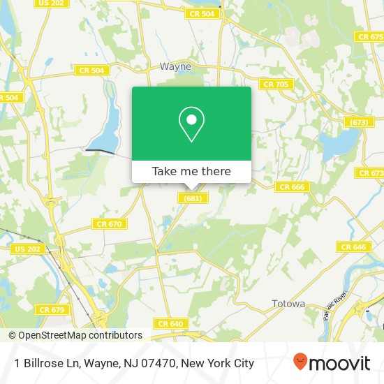 Mapa de 1 Billrose Ln, Wayne, NJ 07470