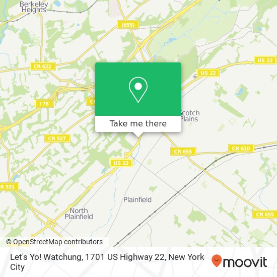 Mapa de Let's Yo! Watchung, 1701 US Highway 22