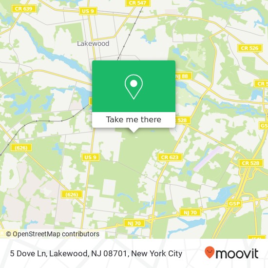 Mapa de 5 Dove Ln, Lakewood, NJ 08701