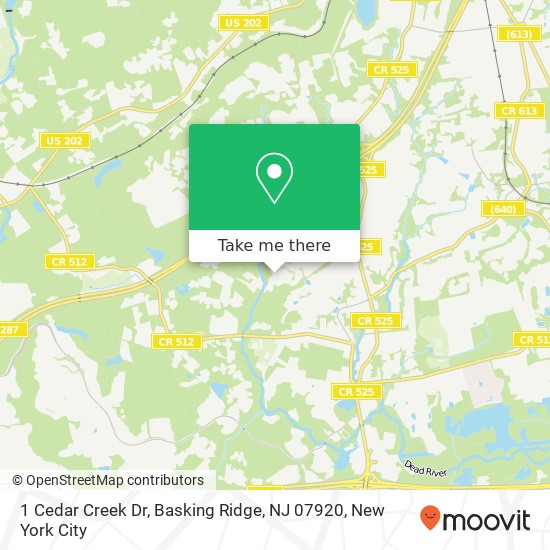 Mapa de 1 Cedar Creek Dr, Basking Ridge, NJ 07920