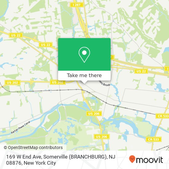 Mapa de 169 W End Ave, Somerville (BRANCHBURG), NJ 08876