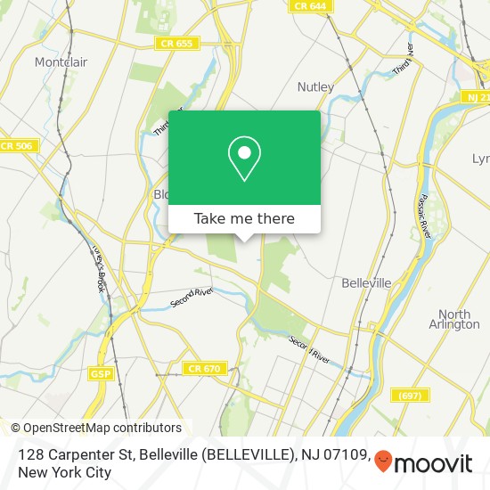 Mapa de 128 Carpenter St, Belleville (BELLEVILLE), NJ 07109