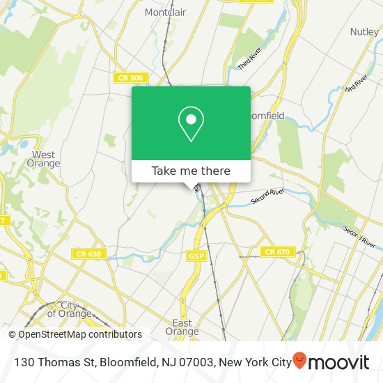 Mapa de 130 Thomas St, Bloomfield, NJ 07003