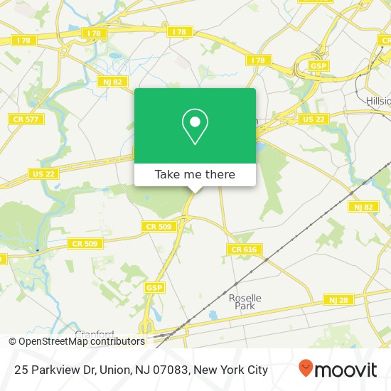 Mapa de 25 Parkview Dr, Union, NJ 07083
