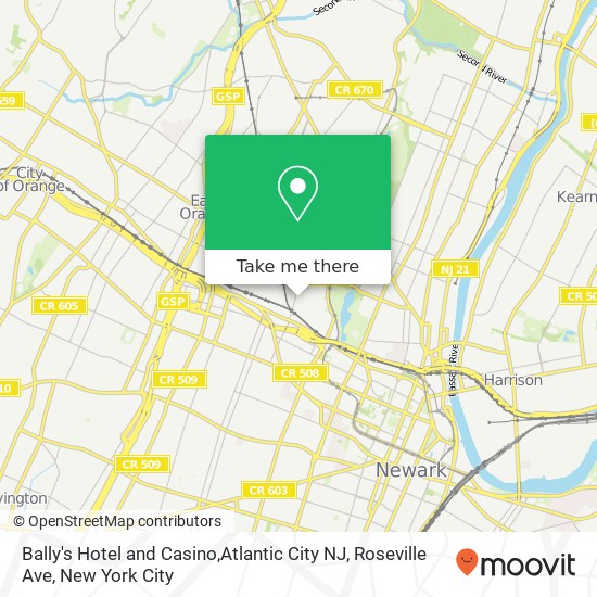 Mapa de Bally's Hotel and Casino,Atlantic City NJ, Roseville Ave