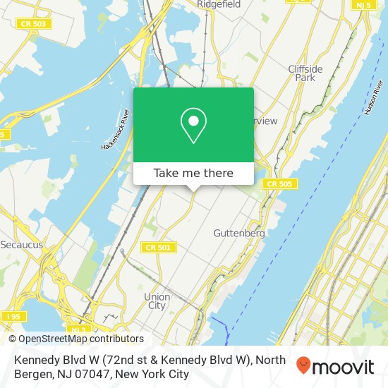 Mapa de Kennedy Blvd W (72nd st & Kennedy Blvd W), North Bergen, NJ 07047