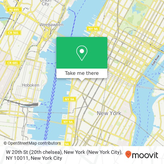 Mapa de W 20th St (20th chelsea), New York (New York City), NY 10011