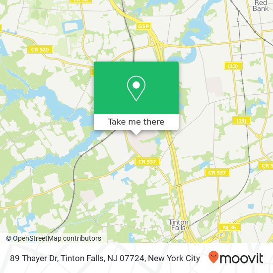 Mapa de 89 Thayer Dr, Tinton Falls, NJ 07724