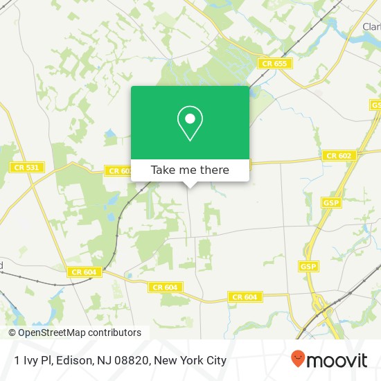 Mapa de 1 Ivy Pl, Edison, NJ 08820