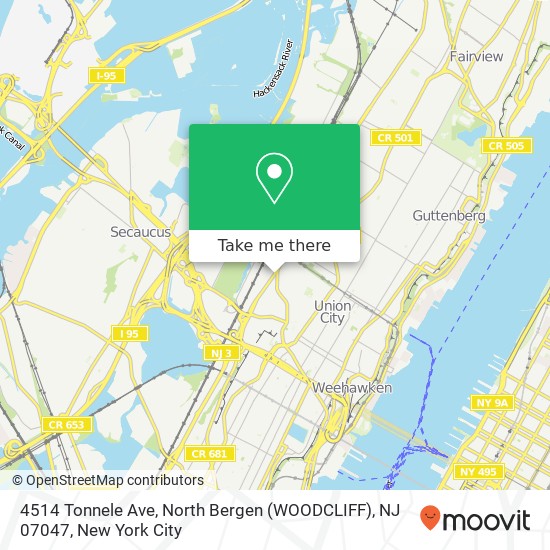 4514 Tonnele Ave, North Bergen (WOODCLIFF), NJ 07047 map