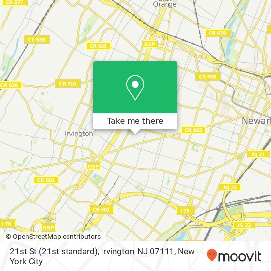 Mapa de 21st St (21st standard), Irvington, NJ 07111