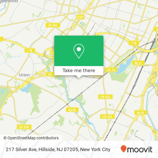 Mapa de 217 Silver Ave, Hillside, NJ 07205