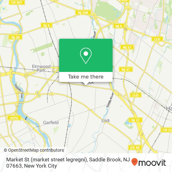 Mapa de Market St (market street legregni), Saddle Brook, NJ 07663