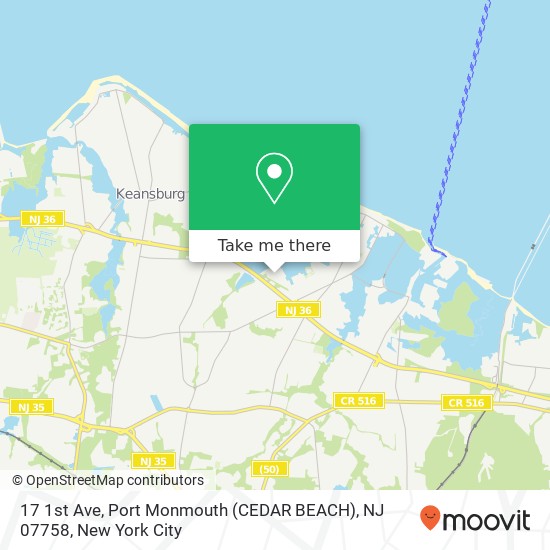 Mapa de 17 1st Ave, Port Monmouth (CEDAR BEACH), NJ 07758