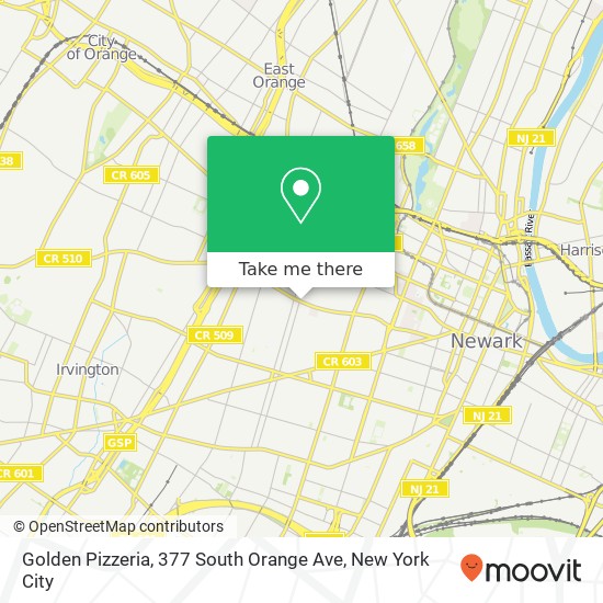 Mapa de Golden Pizzeria, 377 South Orange Ave