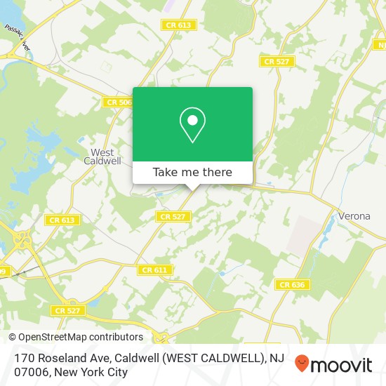 Mapa de 170 Roseland Ave, Caldwell (WEST CALDWELL), NJ 07006