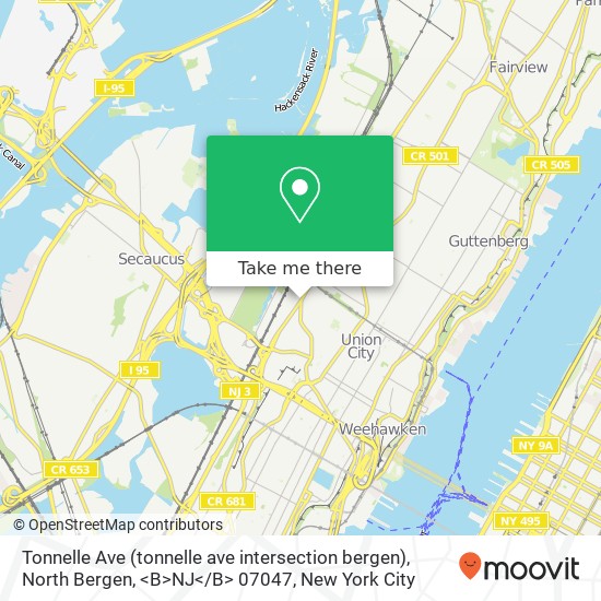 Tonnelle Ave (tonnelle ave intersection bergen), North Bergen, <B>NJ< / B> 07047 map