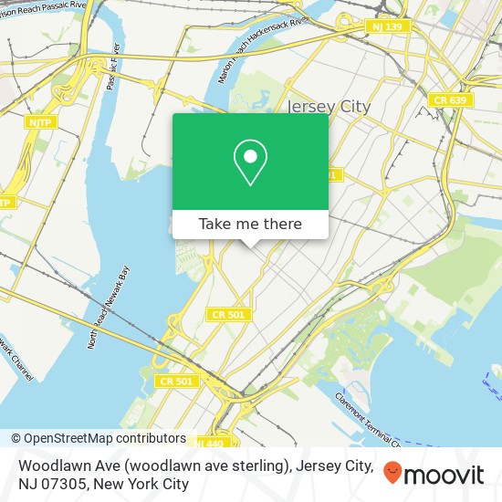 Mapa de Woodlawn Ave (woodlawn ave sterling), Jersey City, NJ 07305