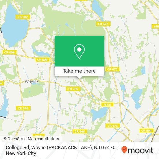 Mapa de College Rd, Wayne (PACKANACK LAKE), NJ 07470