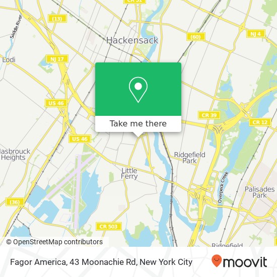 Mapa de Fagor America, 43 Moonachie Rd