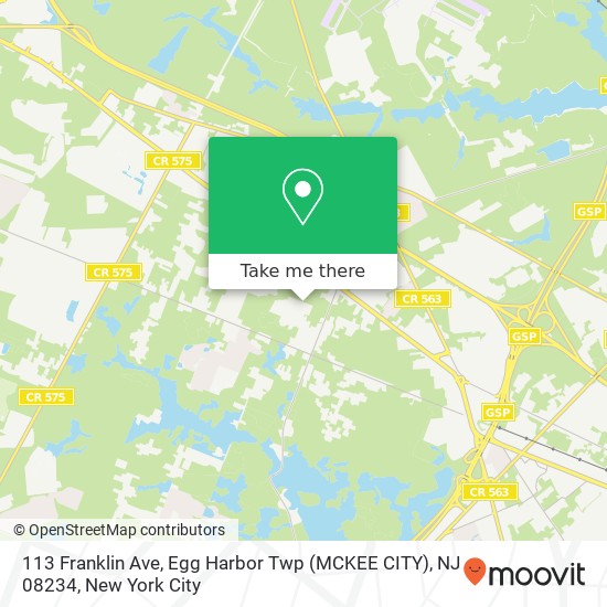 Mapa de 113 Franklin Ave, Egg Harbor Twp (MCKEE CITY), NJ 08234