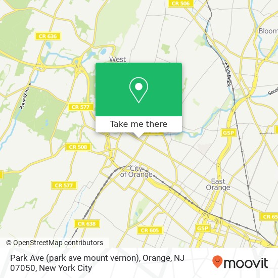 Mapa de Park Ave (park ave mount vernon), Orange, NJ 07050